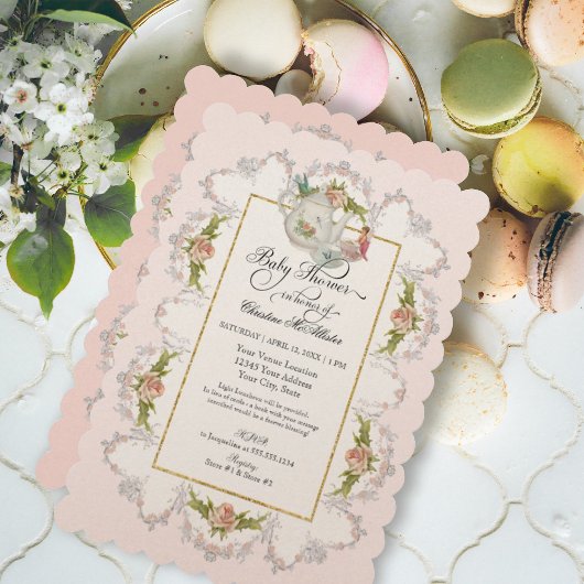 ベビーシャワーフェアリー茶パーティーティーポットnカップ 招待状