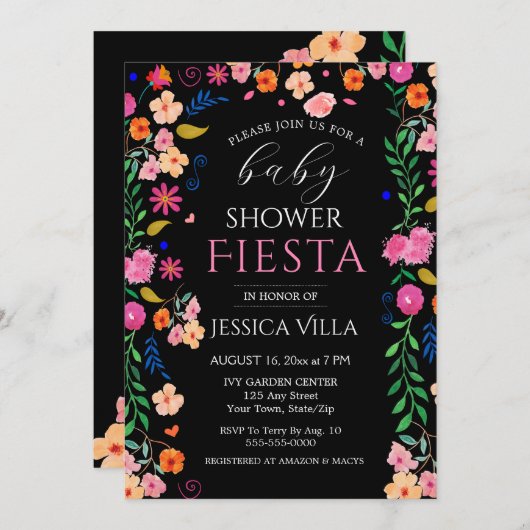 ベビーシャワーフェスタフローラピンクパーティの招待状 招待状 (正面/裏面)