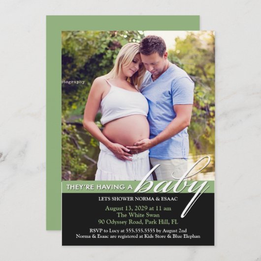 ベビーシャワーフォトフラット招待状 招待状 (正面/裏面)