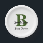 ベビーシャワーフォレストグリーンモノグラムジャングルテーマ ペーパープレート<br><div class="desc">文字テンプレートで設計されたモノグラムのイニシャルと名前あなたが可能なカスタマイズ!赤素晴らしちゃんシャワーパーティーの場合は、他のイベントに合わせて文字を編集することもできる！</div>