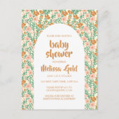 ベビーシャワーフローラアーチピンク花模様カスタム インビテーションポストカード (正面)
