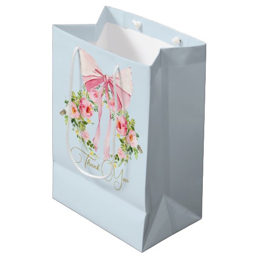 ベビーシャワーフローラクレジェンシーボウピンクブルー ミディアムペーパーバッグ (正面アングル)