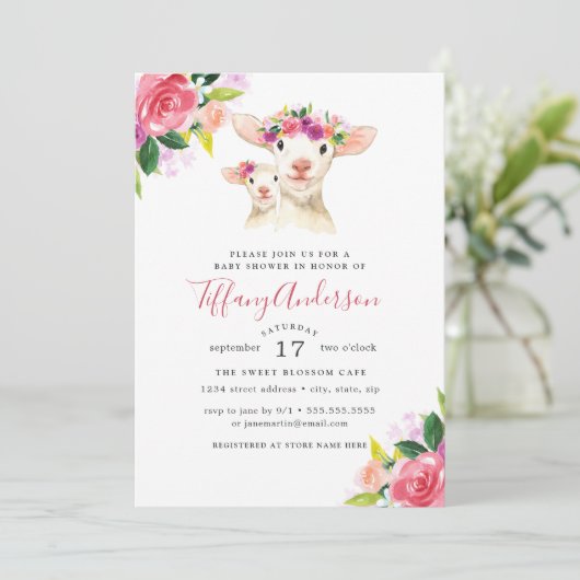 ベビーシャワーフローラスイートママとベビーラム 招待状 (スタンド正面)