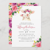 ベビーシャワーフローラスイートママとベビーラム 招待状 (正面/裏面)