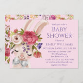 ベビーシャワーフローラバニーラビットキュートモダン 招待状 (正面/裏面)