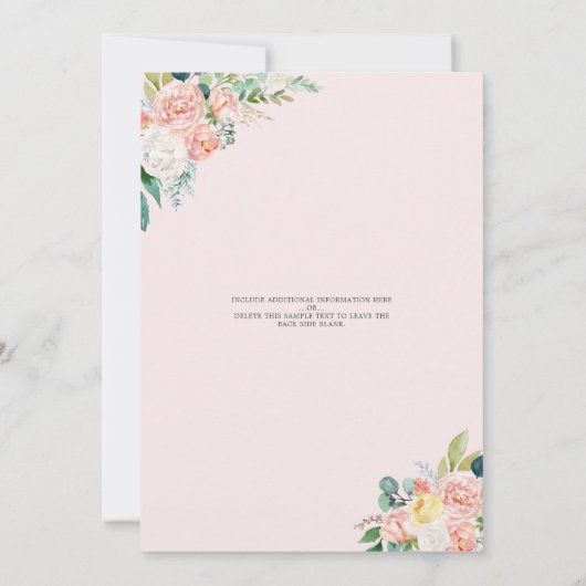 ベビーシャワーフローラバラ金ゴールドピンク赤面タイポグラフィ 招待状 (裏面)