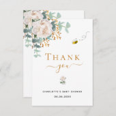 ベビーシャワーフローラユーカリ緑エレガント蜂 サンキューカード (正面/裏面)