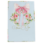 ベビーシャワーフローラルパターンクレジェンシーボウブルー ミディアムペーパーバッグ (正面)