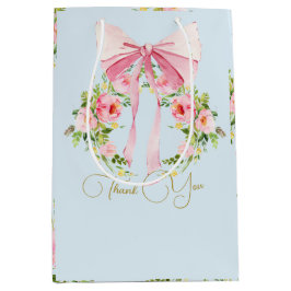 ベビーシャワーフローラルパターンクレジェンシーボウブルー ミディアムペーパーバッグ