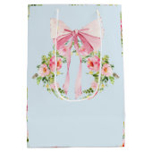 ベビーシャワーフローラルパターンクレジェンシーボウブルー ミディアムペーパーバッグ (裏面)