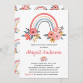 ベビーシャワーフローラレインボースタイリッシュウォーター色 招待状 (正面/裏面)