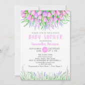 ベビーシャワーフローラ春ラベンダーチューリップピクニック 招待状 (正面)