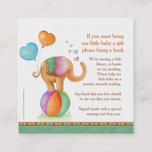 ベビーシャワーブックギフトカード動物のサーカスアート スクエア名刺 (裏面)