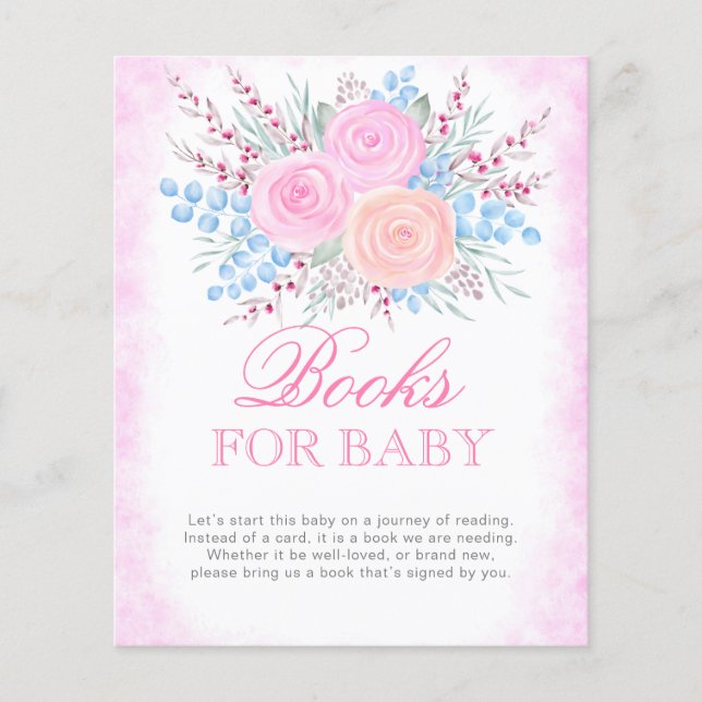 ベビーシャワーブックリクエスト水彩ピンクのバラ (正面)