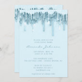 ベビーシャワーブライダル甘い16番目のドリップスパークブルー 招待状 (正面/裏面)