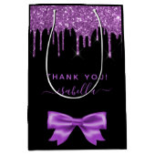 ベビーシャワーブラックパープル感謝していグリッターお気に入り ミディアムペーパーバッグ (正面)