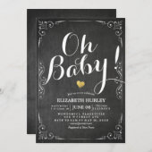 ベビーシャワーブラック&ホワイトフローラフレームシャルボード 招待状 (正面/裏面)