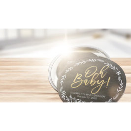 ベビーシャワーブラック&ホワイトフローラフレームシャルボード 缶バッジ