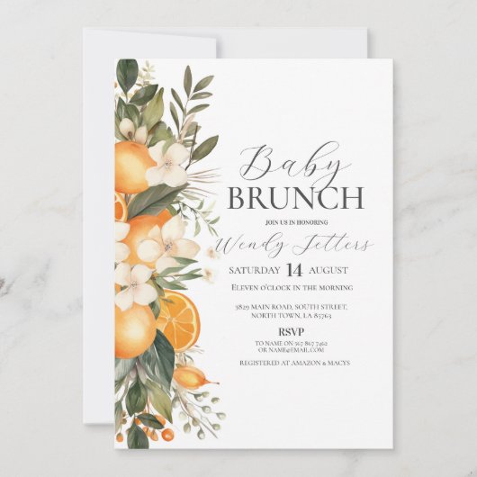 ベビーシャワーブランチフローラバチェロレッテフルーツ 招待状 (正面)