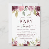 ベビーシャワーブルゴーニュエレガントウォーター色フローラ 招待状 (正面)