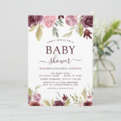 ベビーシャワーブルゴーニュエレガントウォーター色フローラ 招待状 (スタンド正面)