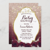 ベビーシャワーブルゴーニュバラフローラバラグラデーション金ゴールド 招待状 (正面/裏面)
