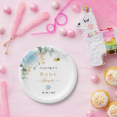 ベビーシャワーブルーのまわりにフローラ緑の少年 ペーパープレート (パーティー)