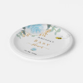 ベビーシャワーブルーのまわりにフローラ緑の少年 ペーパープレート (アングル)