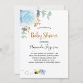 ベビーシャワーブルーのまわりにフローラ緑の少年 招待状 (正面)