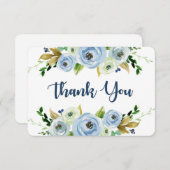 ベビーシャワーブルーの水彩花柄のサンキューカード サンキューカード (正面/裏面)