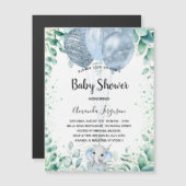 ベビーシャワーブルーエレファントユーカリプタスボーイ マグネット招待状 (正面/裏面)