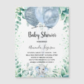 ベビーシャワーブルーエレファントユーカリプタスボーイ マグネット招待状 (正面)