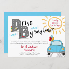 ベビーシャワーブルーカーとバルーンでドライブ 招待状