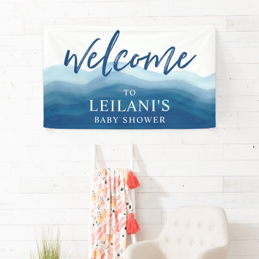 ベビーシャワーブルーグラデーションウォーターカラーへようこそ 横断幕