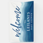 ベビーシャワーブルーグラデーションウォーターカラーへようこそ 横断幕 (縦)