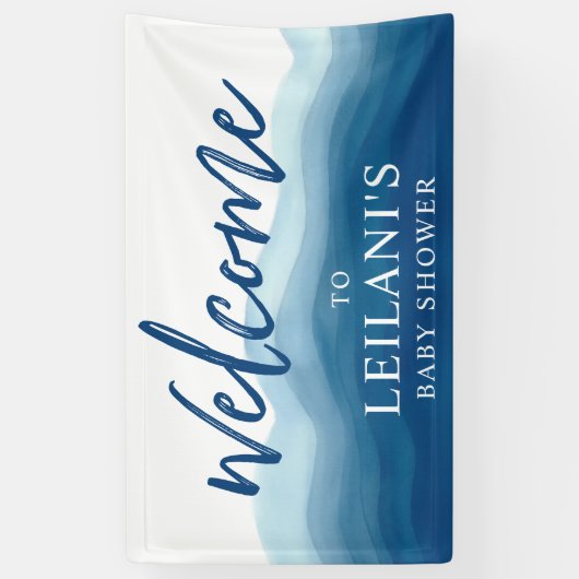 ベビーシャワーブルーグラデーションウォーターカラーへようこそ 横断幕 (縦)