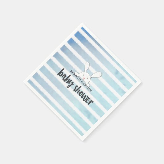 ベビーシャワーブルーストライプホワイトバニーウサギ スタンダードカクテルナプキン (角)