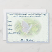 ベビーシャワーブルーバタフライ招待状 招待状 (裏面)