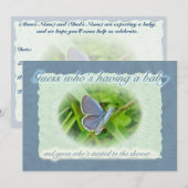 ベビーシャワーブルーバタフライ招待状 招待状 (正面/裏面)