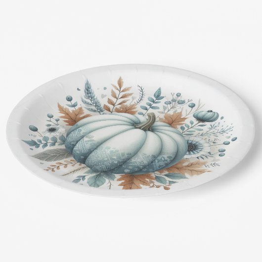 ベビーシャワーブルーパンプキンコースト秋 ペーパープレート (アングル)