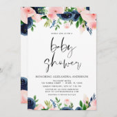 ベビーシャワーブルーピンクフローラ招待状 招待状 (正面/裏面)