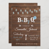 ベビーシャワーブルーボーイパーティーBBQウ素朴ッド 招待状 (正面/裏面)