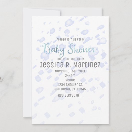 ベビーシャワーブルーレインウォーター色招待状 招待状 (正面)