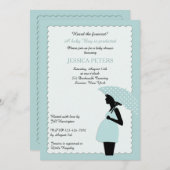 ベビーシャワーブルー水玉模様傘招待状 招待状 (正面/裏面)