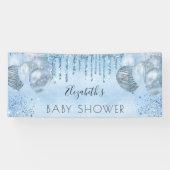 ベビーシャワーブルー銀グリッターバルーン少年 横断幕 (横)