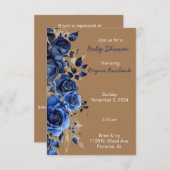 ベビーシャワーブルー&ブラウン素朴招待状 招待状 (正面/裏面)