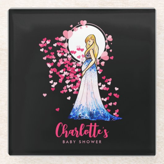 ベビーシャワーブロンド妊婦のレディ ガラスコースター (正面)