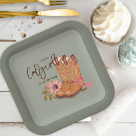 ベビーシャワーブーツウェスタン女性のカーボーイボホフラワーズ ペーパープレート