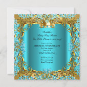 ベビーシャワープリンスオンザウェイ金ゴールドティール(緑がかった色)アクア 招待状 (裏面)