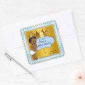 ベビーシャワープリンスボーイブルー金ゴールドクラウンエスニック スクエアシール (封筒)